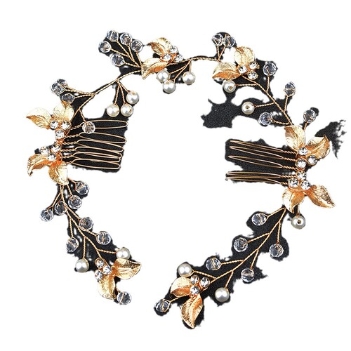 New European and American bridal hair accessories, handmade twisted flower leaf comb headband, side hair comb accessories, cross-border hot selling