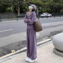 运动套装女2025秋季新款韩版宽松网红休闲卫衣拉链+阔腿裤两件套