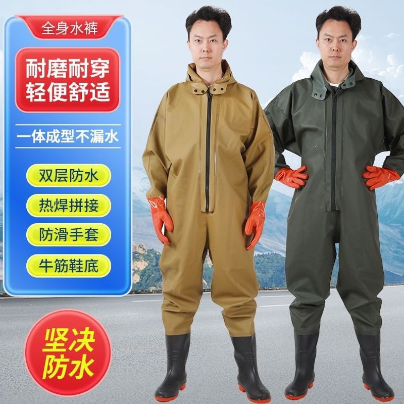 Thickened full-body waders, suitable for tidal flat activities, designed for catching fish and harvesting lotus roots, featuring a one-piece design and meticulously crafted
