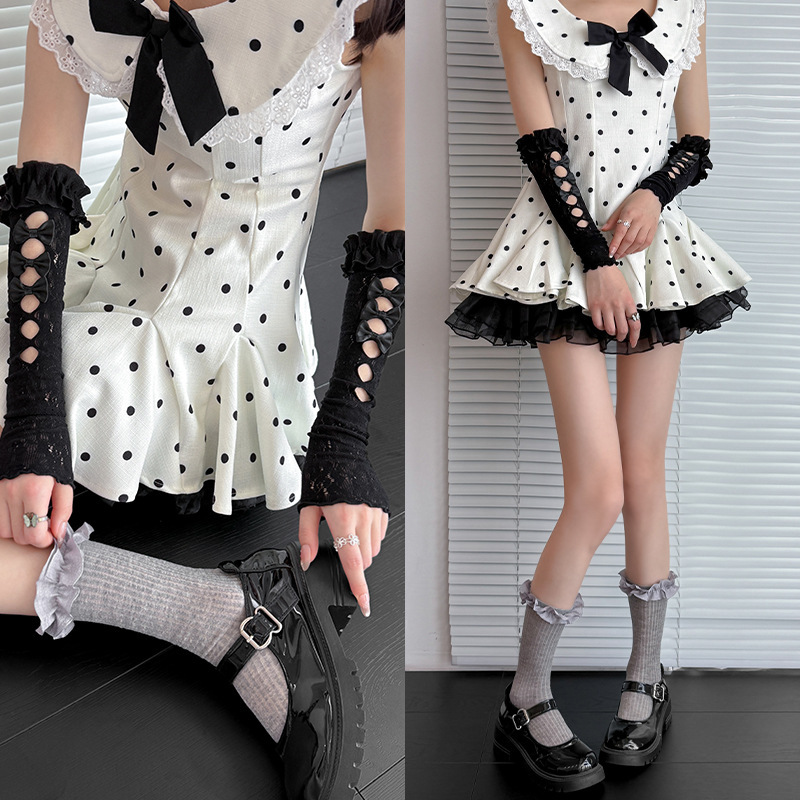Shoes and Socks in the Same Style as the Cotton Blogger'S: Women's Spring/Summer Thin Lace Bow Sleevelets Paired with Sweet Lolita Socks