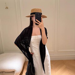 韩代冰丝针织披肩罩衫镂空品质三角巾女夏季薄款防晒空调衫围巾