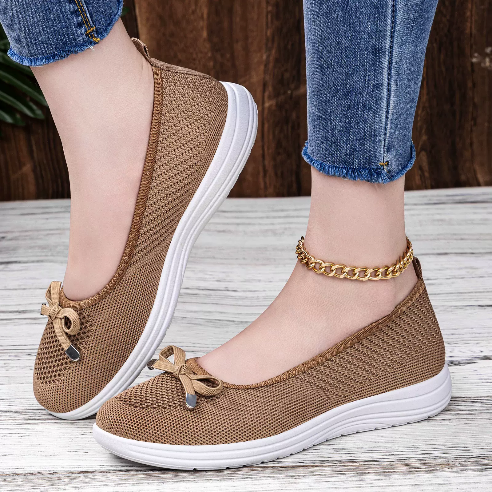 鞋子女2026春季新款跨境百搭休闲单鞋舒适浅口一脚蹬透气妈妈鞋