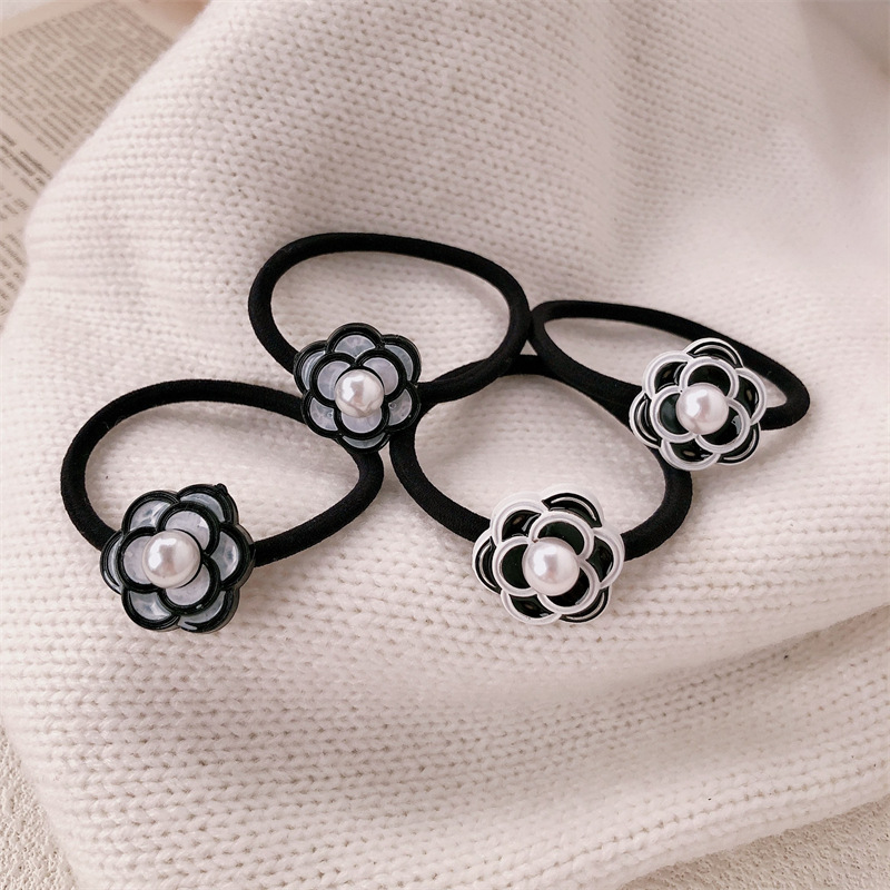 Simple Xiaoshan camellia anillo de cabello temperamento femenino elegante baja cola de caballo correa de cabello elástica alta adornos de cabello duraderos