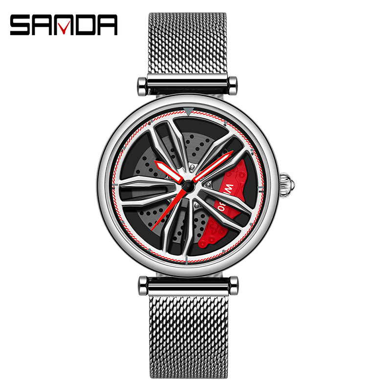 1074 메쉬 벨트 실버 레드