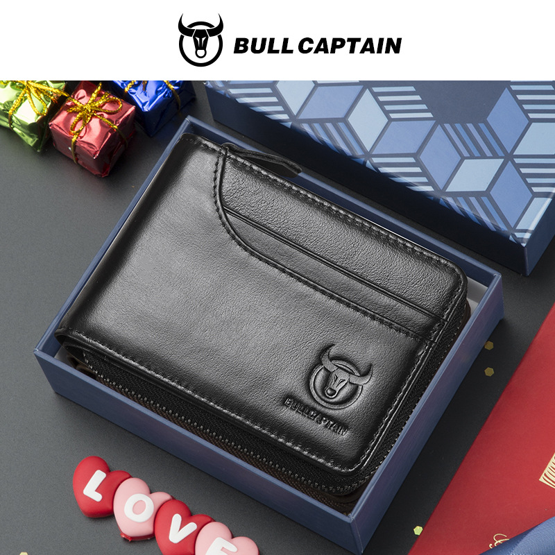 Capitán Niu cuero corto horizontal primera capa billetera de piel de vaca casual Cambio de licencia de conducir cartera ranura para tarjeta multifuncional