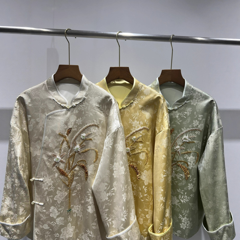 深圳南油秋季优雅金丝醋酸提花外套玉兰花重工手工捏花上衣不退换|undefined