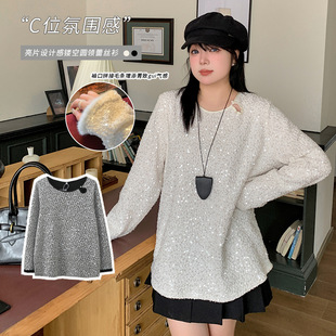 Enoch plus size Women's Shiny Sequin Shirt Winter New Loose Lazy Style Slim Flesh Covering Top 421892