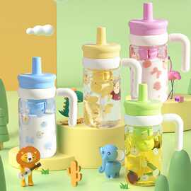 2025新款大容量吸管杯带把手玻璃杯耐高温冰霸杯子高颜值水杯女士