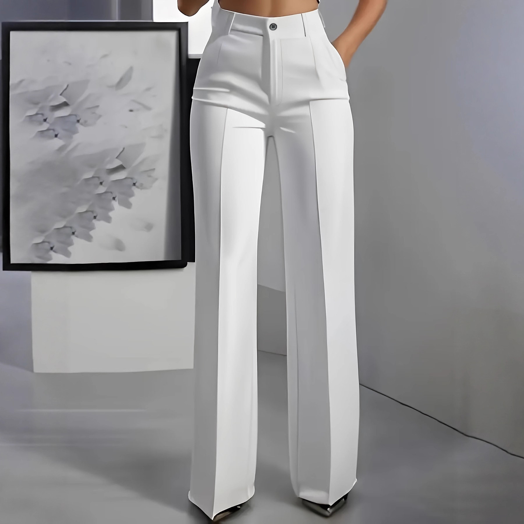 Europa y los Estados Unidos transfronterizos en 2025 mujeres nuevas cintura alta verticales rectos pantalones de trajes simples para mujeres image 3