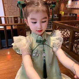 女童旗袍夏季儿童古装裙子薄款宝宝周岁礼服超仙唐装中国风背心裙