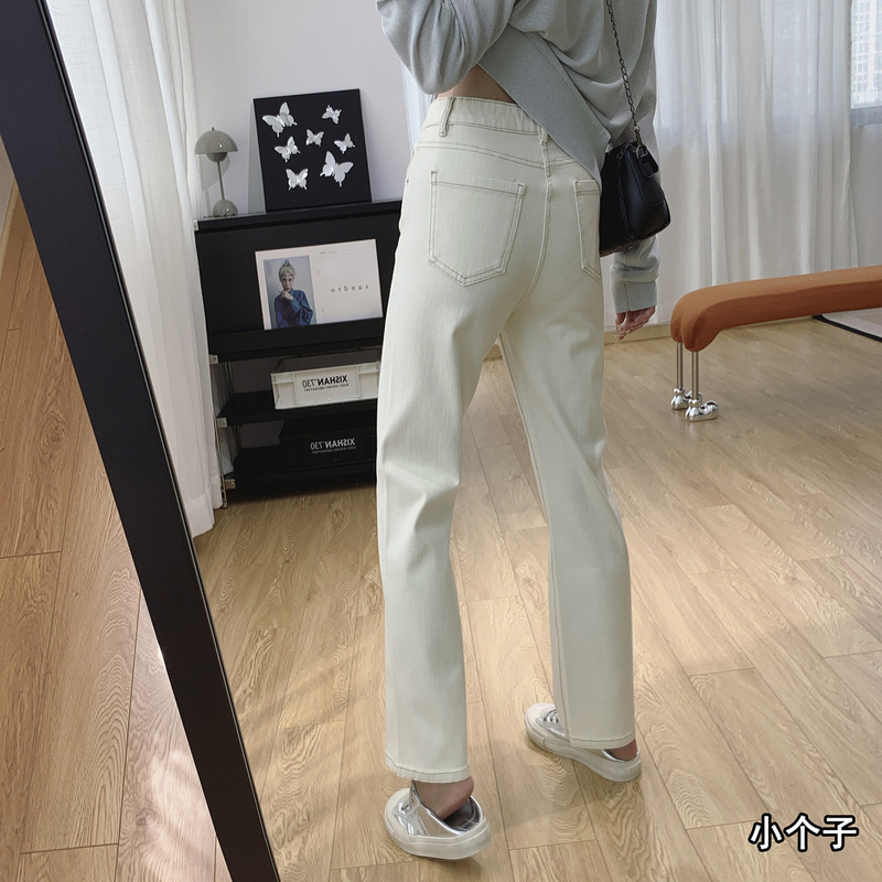 白牛也能巨显瘦！四面弹高腰显瘦窄版直筒牛仔裤女秋季裤子春秋|undefined