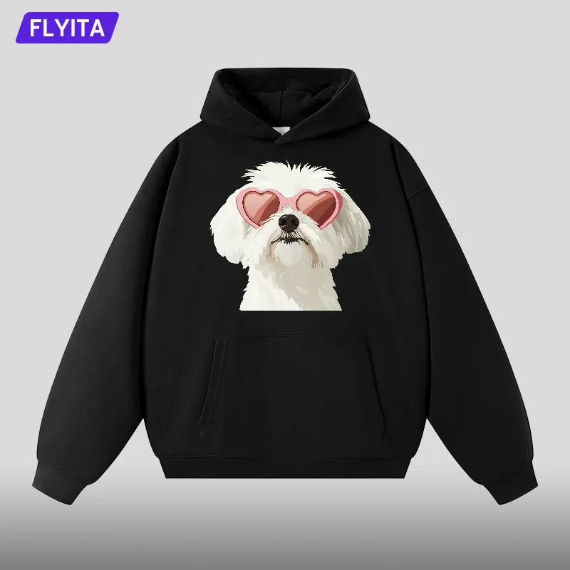 2026春秋新款卡通线条小狗图案卫衣定制印log0男女款加厚带帽外套
