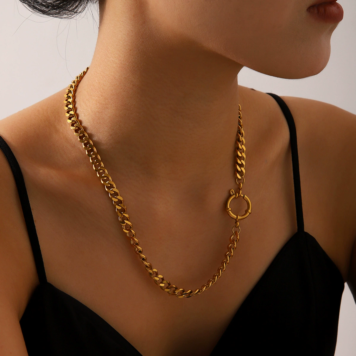 Brand trend necklace hip-hop style stainless steel, accessory, European style, 750 sample gold, does not fade