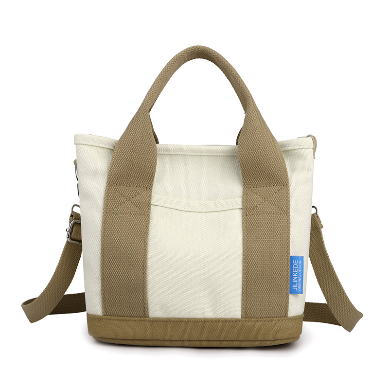 Cross-border canvas bag women's bag 2023 autumn and winter New contrast color tote bag casual simple fashion portable shoulder bag