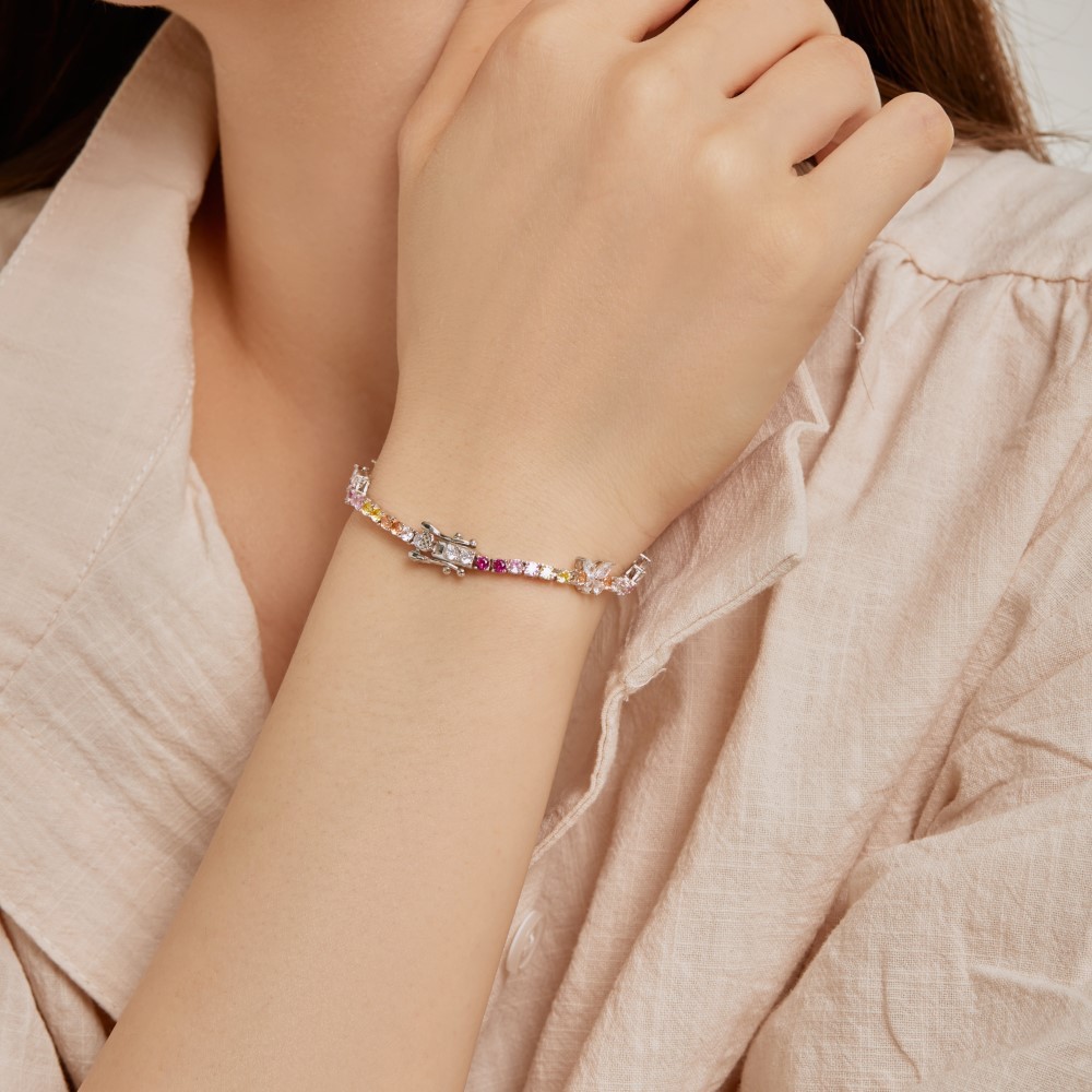 12g Weight Zircon Inlay Material Bracelets Classification 1 Piece Quantity Daily, Street Occasion 925 Sterling Silver Material Water Droplets, Heart Shape, Flower Pattern Women's Gender Inlay Design IG Style, Shiny Style 925 Sterling Silver Bracelets IG Style Shiny 11