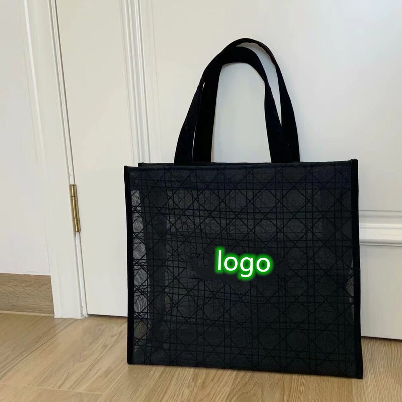 D Brand Lace Mesh Tote Bag for Women, Large Capacity Shoulder Handbag, Fashionable and Simple Commuter Shopping Bag for Summer