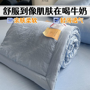 Simple Color Soybean Summer Quilt Four-Piece Set Machine Washable Soft Waxy Washed Cotton Air-Conditioned Quilt Nap Thin Quilt Summer Factory