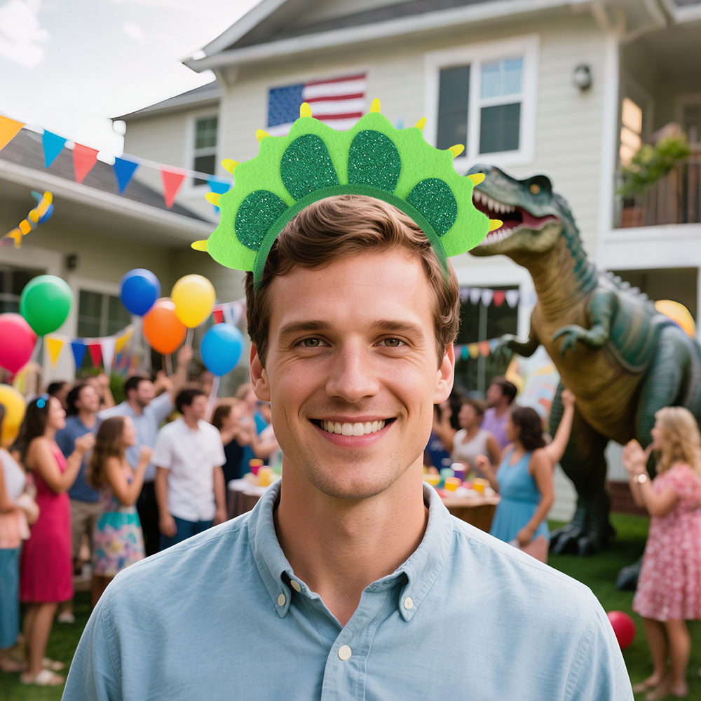 Dinosaurio infantil cabello de flor de bosque tema de cumpleaños decoración de fiesta tiranosaurus aro de huevo de dinosaurio alas de dragón botón de cabeza