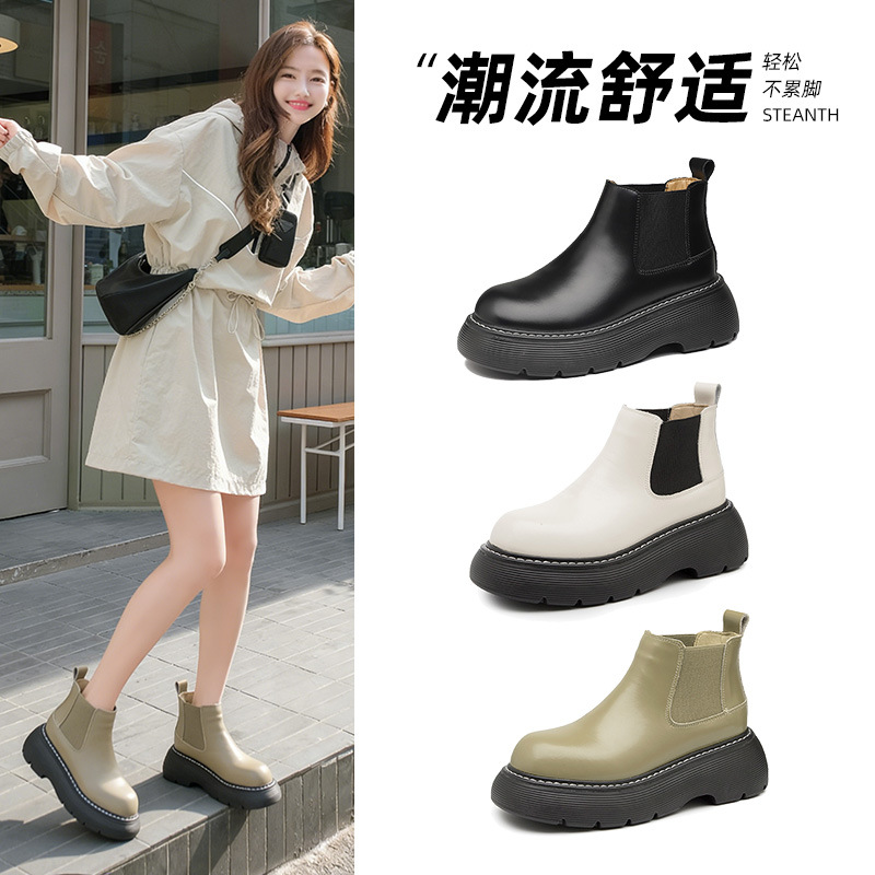 그레이프맘 스모크튜브 부츠 여성용 2026 가을 겨울 신상 부드러운 가죽 두꺼운 밑창 숏부츠 플러스 벨벳 첼시 부츠 영국풍 마틴 부츠