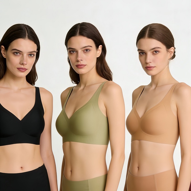 Seamless V-neck Bra For Women - Comfortable Wireless Support_voghion.com