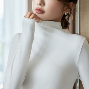 Half-high Collar Base Shirt Women's Outer Wearing Inner Spring and Autumn New Stylish Fashionable Long-sleeved Simple All-match Base Top