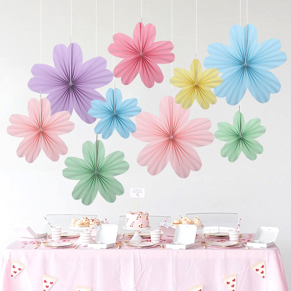 Handmade paper fan origami folding fan birthday party scene layout…