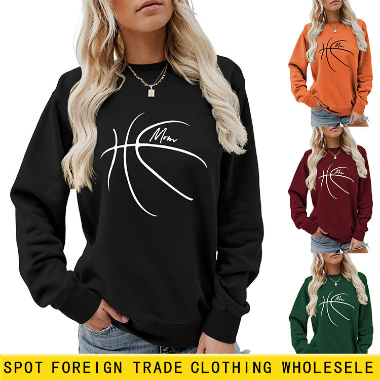 Amazon Independent Station Cross-Border Export Mom Basketball Line Simple Fashion Casual Women's Round Neck Long-Sleeved Sweatshirt