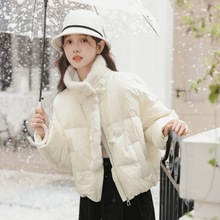 甜美文艺奶白色牛角扣短款棉服外套女小个子冬季宽松加厚立领棉衣