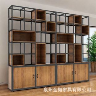 Factory Direct Industrial Style Solid Wood Storage Rack Floor Office Living Room Partition Storage Cabinet Household Book
