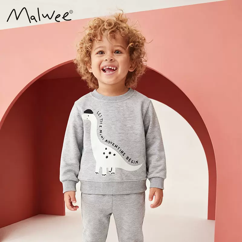 跨境malwee男童卫衣套装秋冬新款帅气圆领长袖欧美中小童秋两件套