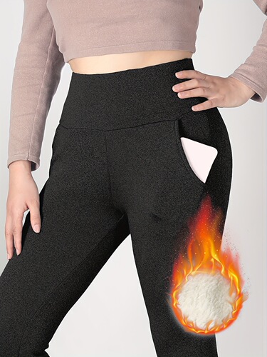 Fluffy Warm Autumn/Winter Sports Invisible Outerwear Yoga Fleece Lined Women's Pocket Leggings Lamb Wool Leggings