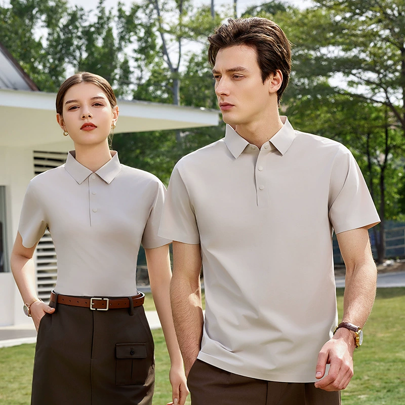 Summer silk thin elastic breathable polo for work, custom-made, with short sleeve