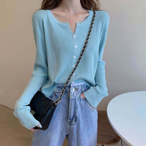 Spring and Autumn Year Korean Version Stylish and Gentle Knit Top for Women, Long-Sleeved Base Cardigan, Short-Sleeve Open Top