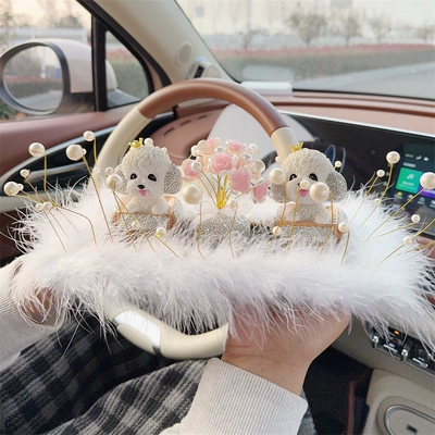 Car ornaments, Head-Shaking Dog Figurine, High-End Car Decorations - two-diamond-studded-crown-teddy-dogs-pink-rose-diamond-ornament-beaded-plush-rug