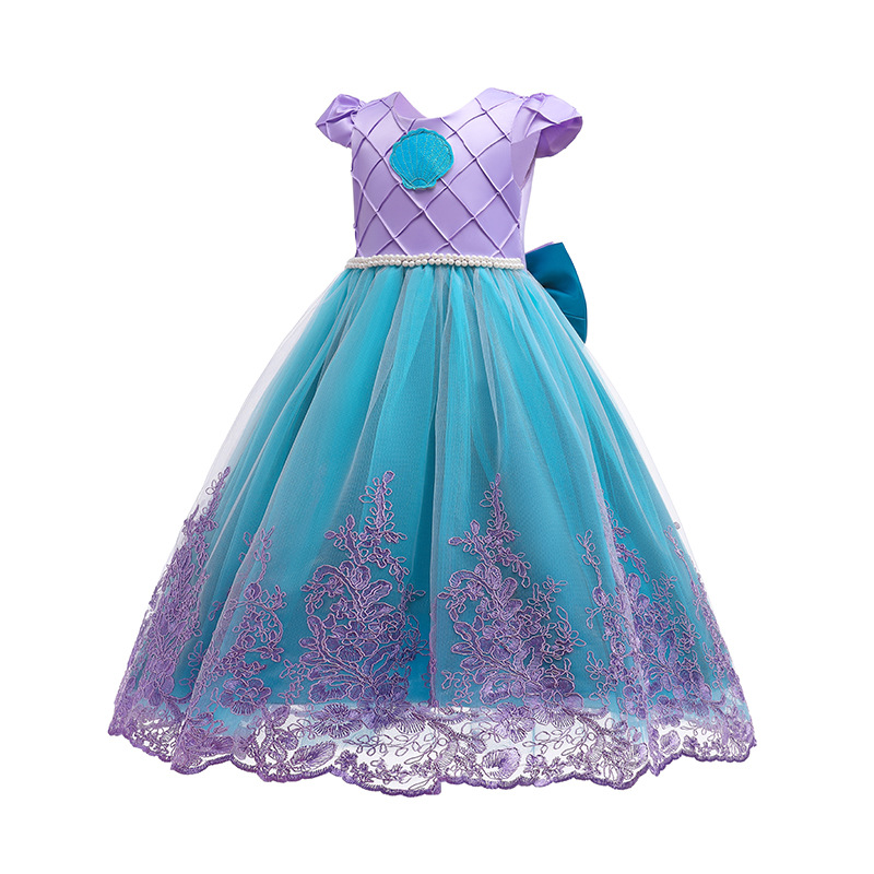 Vestido Infantil de eBay para Niñas, Diseño de Encaje con Lazo de Princesa Sirena, Traje de Actuación para Niñas