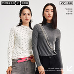 针织罗纹保暖高弹罩衫小高领领打底衫内搭爱心植绒印花秋冬新品