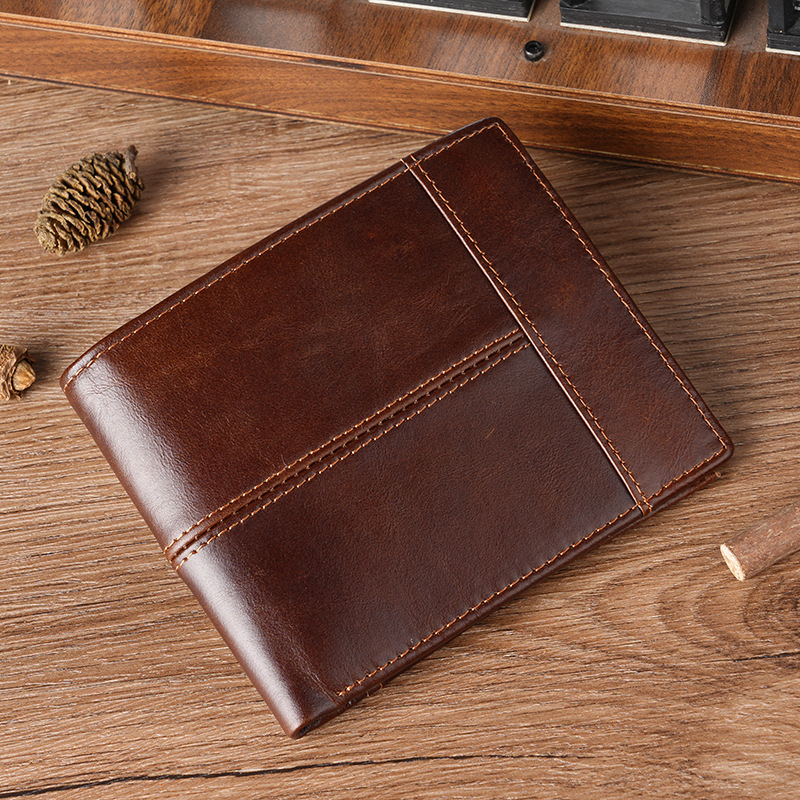 Cross-Border Men's Genuine Leather Short Wallet First Layer Cowhide Retro Leather Handbag Men's Multi-Card Slot Card Holder