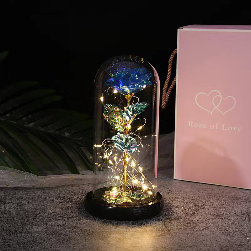 Flor inmortal rosa lámpara de vidrio Qixia Día de San Valentín 520 regalos de flores simuladas adornos de regalo para la madre para la novia