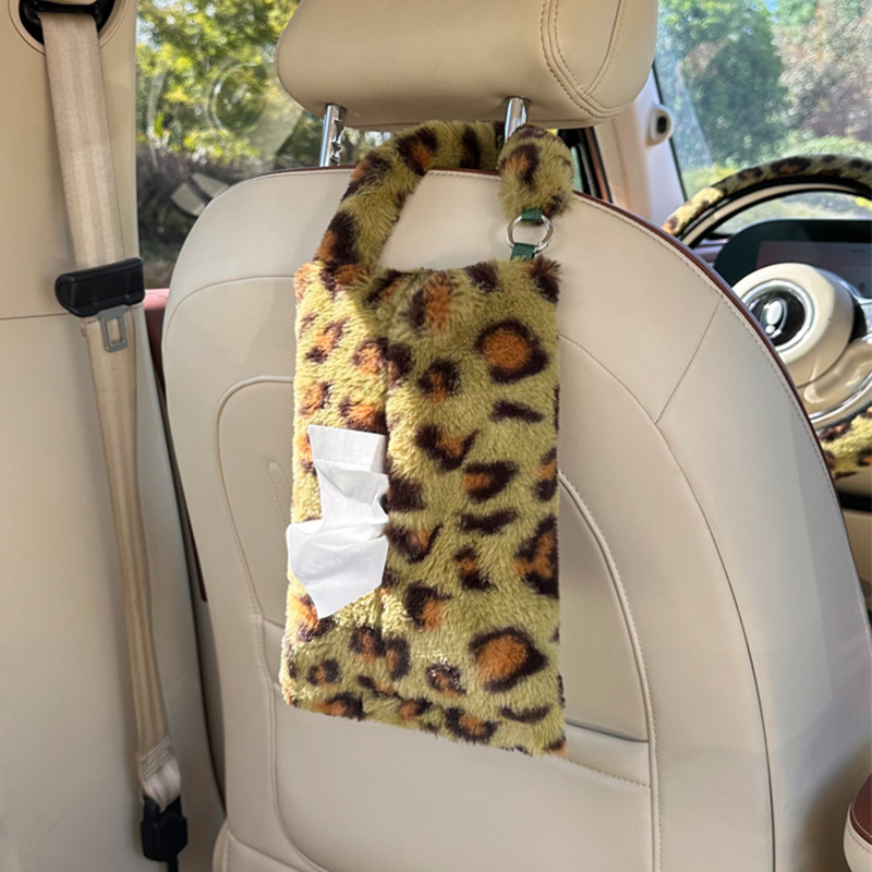 2025 nuevo producto de la caja de toallas de automóviles colgando transfronterizas impresión leopardo bolsa de toallas de automóviles colgando caja de extracción de decoración de automóviles