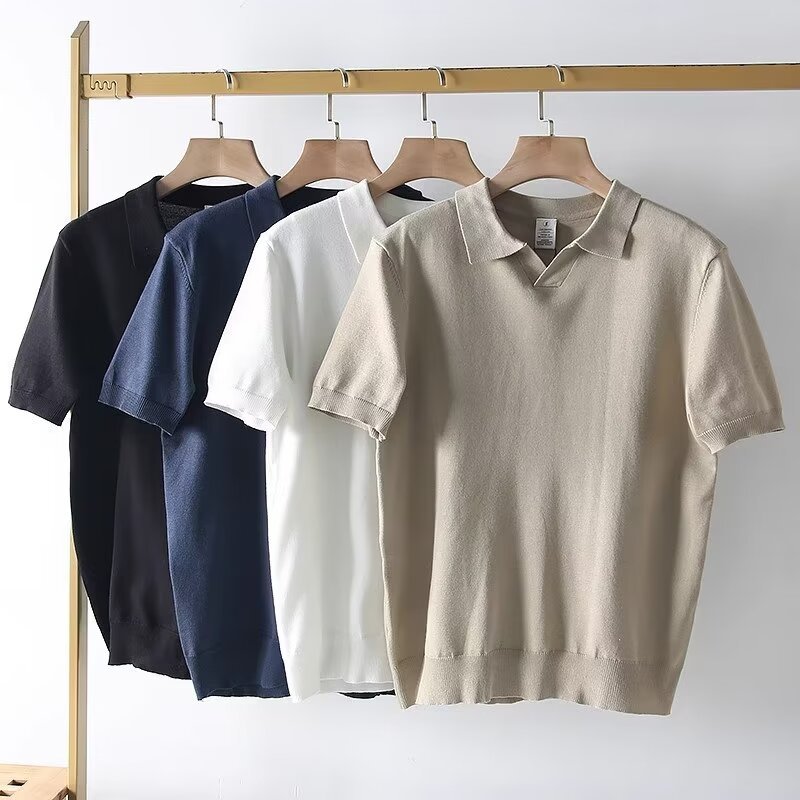 El viento ligero maduro de verano delgado hombre delgado casual polo camiseta americana de moda retro simple camiseta de manga corta moda hombre