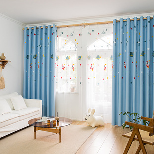 New Cosmic Space Shading Children's Room Boy's Room Planet Rocket Embroidered Curtain Bedroom Bay Window Balcony
