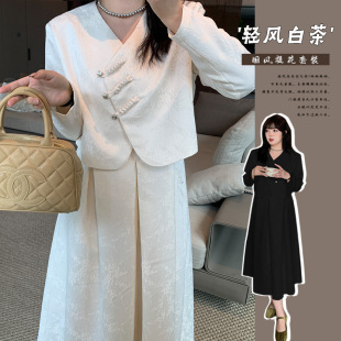 3352 Xuanchen chubby girl plus size women's clothing Autumn New Chinese modified suit coat suspender skirt two-piece set