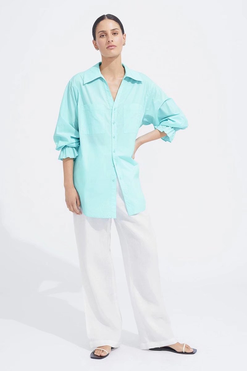 Long Sleeve Lapel Solid Color Cotton Poplin Shirt NSAM115612