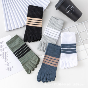Five-finger socks men's short socks spring summer autumn striped simple split-toe cotton socks casual sports sweat-absorbent five-toe men's boat Socks