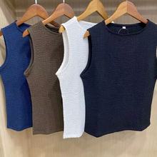 女装抽褶船领T恤/无袖背心内搭25春夏新款休闲上衣打底衫E476358