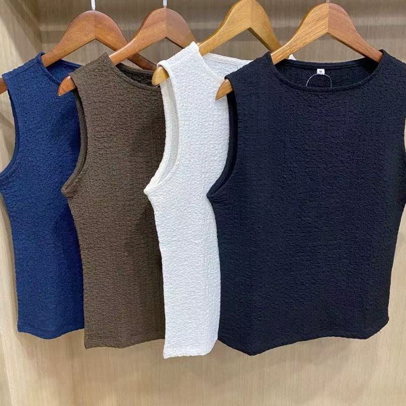 女装抽褶船领T恤/无袖背心内搭25春夏新款休闲上衣打底衫E476358