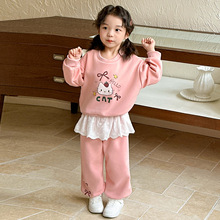 加工定制女童秋套装2025新款儿童圆领卫衣春秋款甜美女小童衣服潮