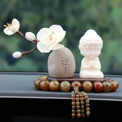 Decoration New Lotus Gold Body | Other Automotive Interior Supplies - white-buddha-magnolia-base-agate-shield-beads