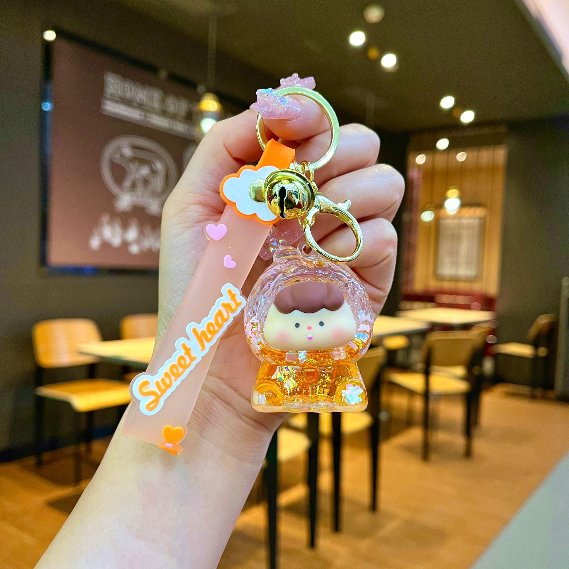 Nuevo llavero de dados luminosos con aceite, cuentas de burbujas, dados, colgantes de botella de arena de cristal, colgantes de bolsas al por mayor