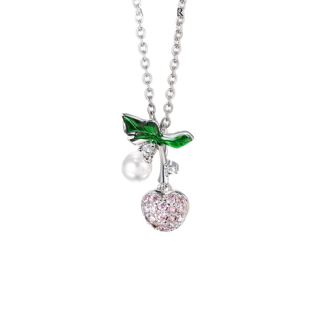 Xuping moda nueva incrustación de zircon dulce pequeña cereza temperamento delicado cadena de clavícula elegante accesorios ligeros de lujo al por mayor